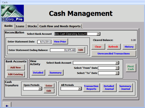 Cash Management Module for Government Contractor ERP Software