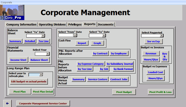 Corporate Management Module - ERP software for government contractor executives