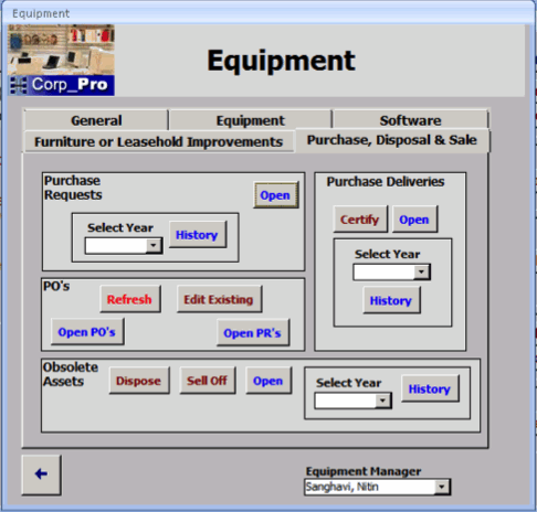Equipment Module for Government Contractor ERP Software
