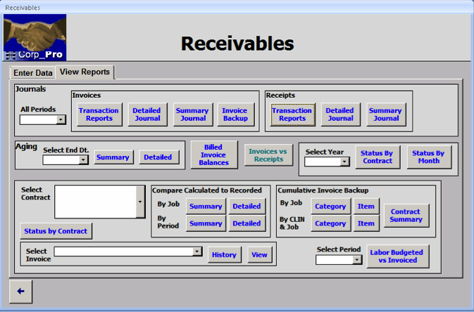 Accounts receivable module in government contracting software